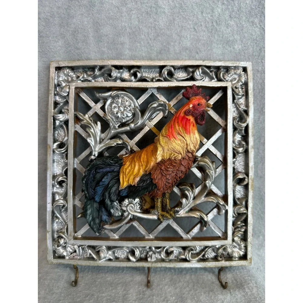 Vintage Rooster 3D Wall Art Key‎ Holder Rack Frame Plaque Rustic Farmhouse Decor